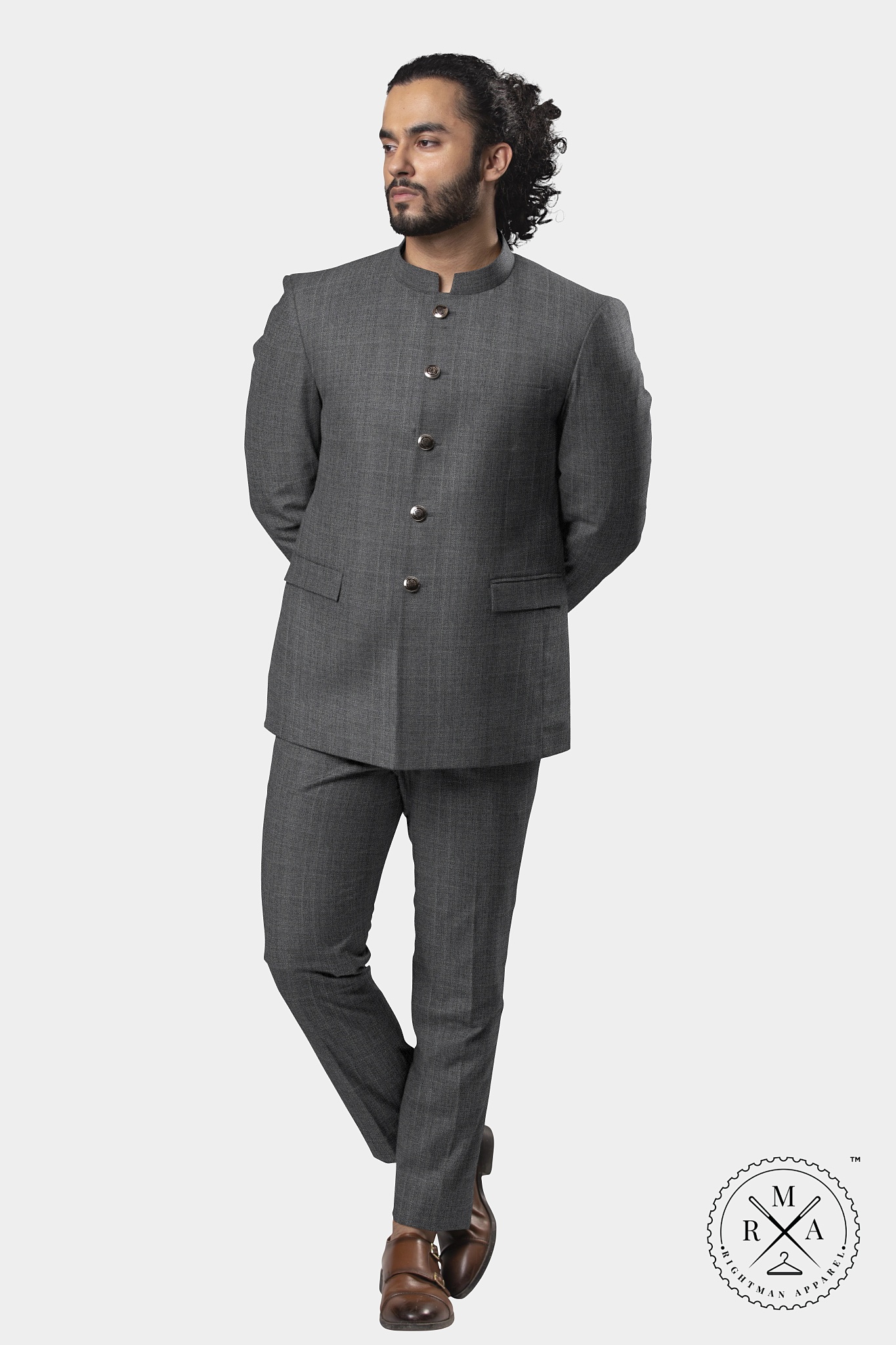 Textured Grey Jodhpuri Suit SU114